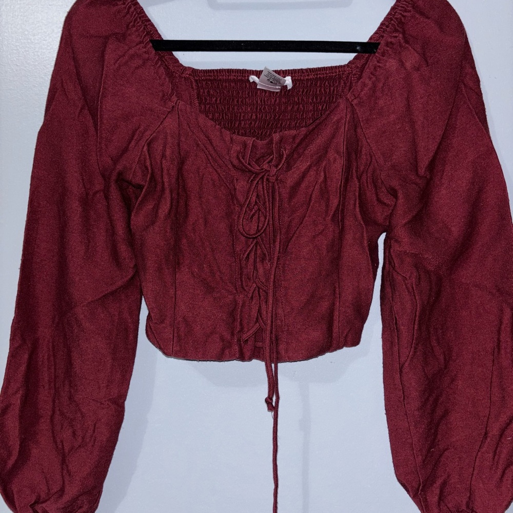 Women's Burgundy Long Sleeve Top